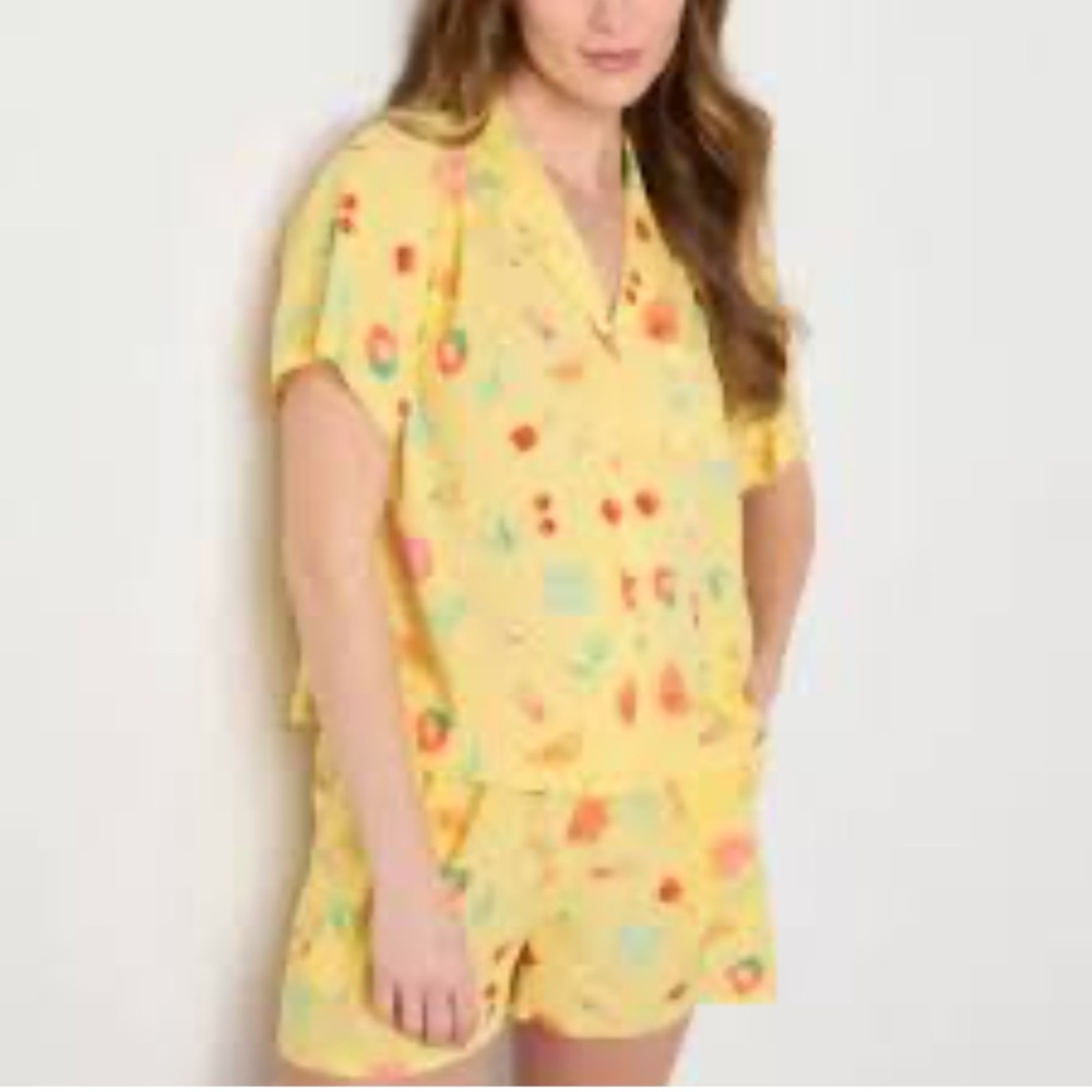 Sleep Chic 70% Rayon Yellow Fruit Cocktail Clao Bella Print Pajama Set-XL - Picture 4 of 13